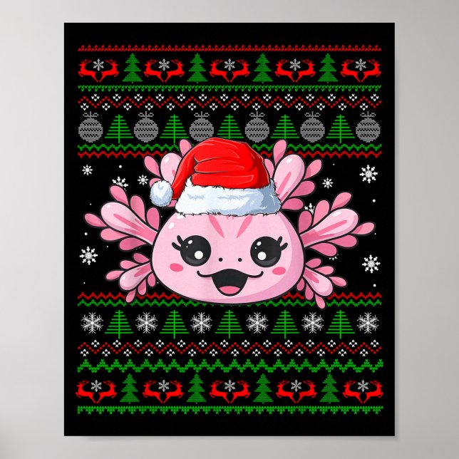 Axolotl Christmas Ugly Sweater Santa Axolotl Head  Poster (Front)