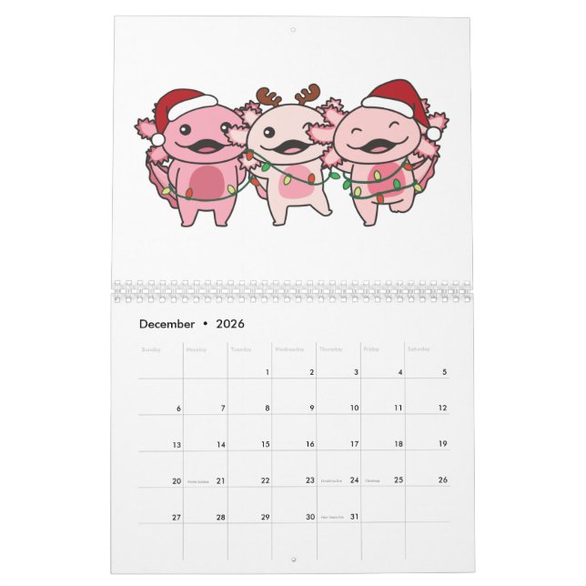 Axolotl Christmas Winter Animals Axolotls Calendar (Dec 2026)
