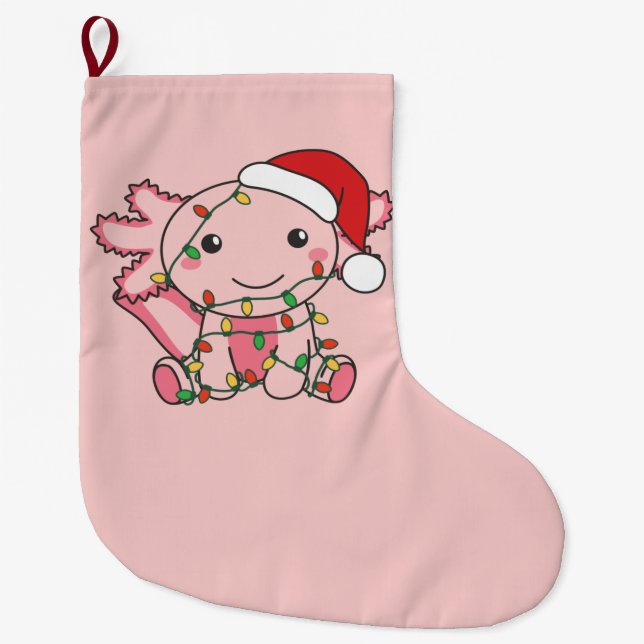Axolotl Christmas Winter Animals Axolotls Large Ch Stocking (Front)