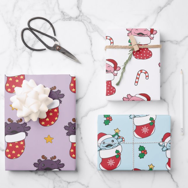 Axolotl Christmas Winter Animals Holiday Axolotls Wrapping Paper Sheet (Front)