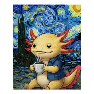 Axolotl Coffee Starry Night Dream Poster