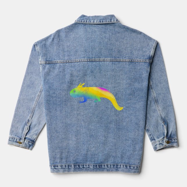 Axolotl Cute Amphibian Animal Colourful  6  Denim Jacket (Back)