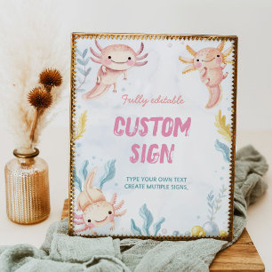 Axolotl Cute Girl Birthday Party Table Sign