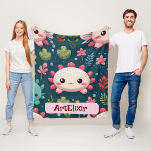 Axolotl Cute Kawaii Modern Unique Print Fleece Blanket