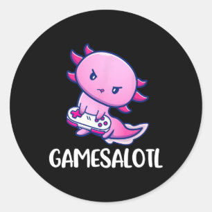 Axolotl Cute Playing Video Game  Classic Round Sticker