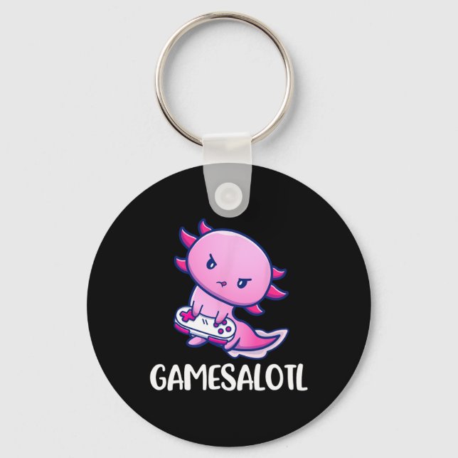 Axolotl Cute Playing Video Game  Key Ring (Front)