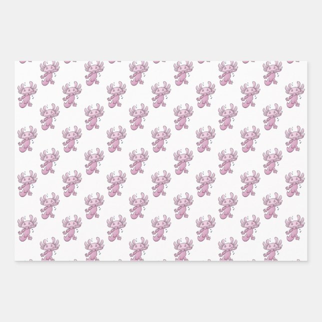 Axolotl Dabbing Wrapping Paper Sheets (Front)