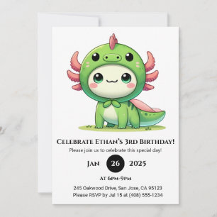 Axolotl Dragon Suit Birthday Invitation