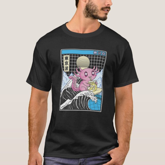 Axolotl Drinking Banana Milk Kanagawa Wave Anime V T-Shirt (Front)