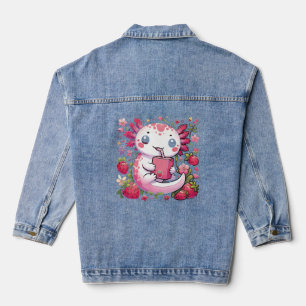 Axolotl Drinking Japanese Strawberry Milk  Denim Jacket