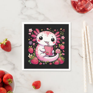 Axolotl Drinking Japanese Strawberry Milk  Napkin
