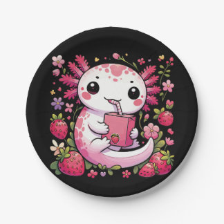 Axolotl Drinking Japanese Strawberry Milk  Paper Plate