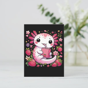 Axolotl Drinking Japanese Strawberry Milk  Postcard
