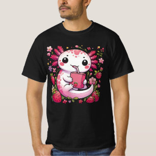 Axolotl Drinking Japanese Strawberry Milk T-Shirt