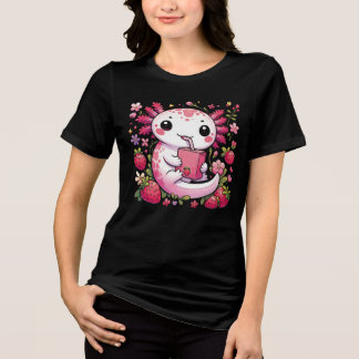 Axolotl Drinking Japanese Strawberry Milk Tri-Blend Shirt