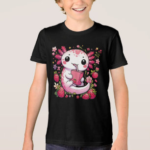 Axolotl Drinking Japanese Strawberry Milk  Tri-Blend Shirt