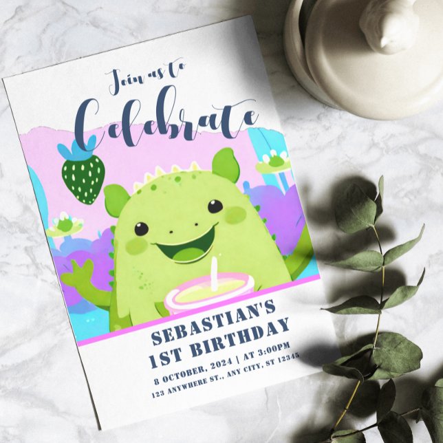 Axolotl Drinking Milk 1st Birthday Invitation (Axolotl Drinking Milk 1st Birthday Invitation
)