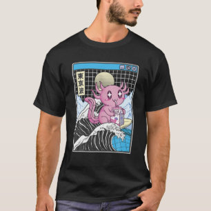Axolotl Drinking Strawberry Milk Kanagawa Wave 80S T-Shirt
