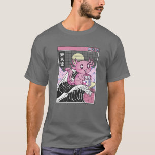Axolotl Drinking Strawberry Milk Kanagawa Wave 80S T-Shirt