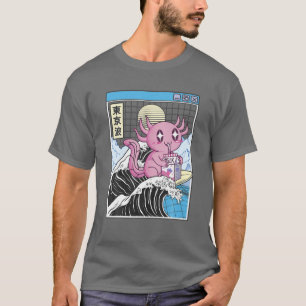 Axolotl Drinking Strawberry Milk Kanagawa Wave 80S T-Shirt