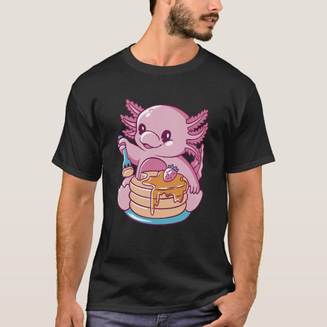 Axolotl Eating Pancakes Cute T-Shirt (Front)