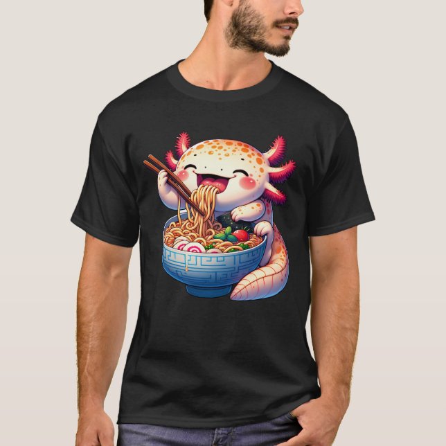 Axolotl Eating Ramen Anime Kawaii Japanese Food T-Shirt (Front)