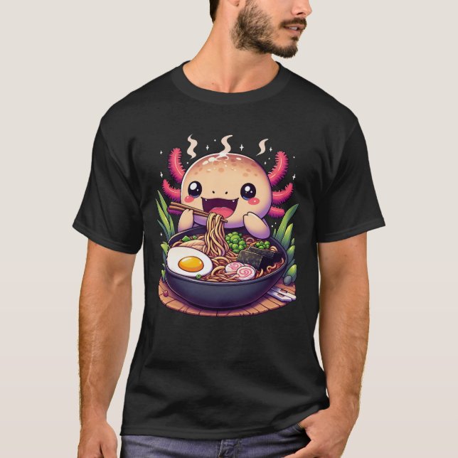Axolotl Eating Ramen Japanese Noodles Cute Food Lo T-Shirt (Front)