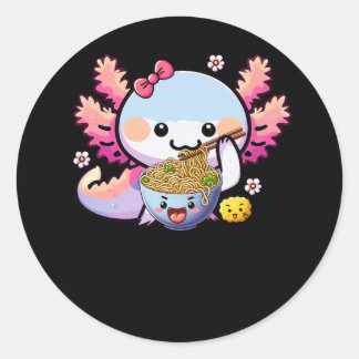 Axolotl Eating Ramen Noodle Anime Kawaii Japanese Classic Round Sticker