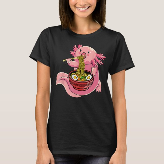 Axolotl Eating Ramen Noodle For Girls Teen Boys T-Shirt (Front)