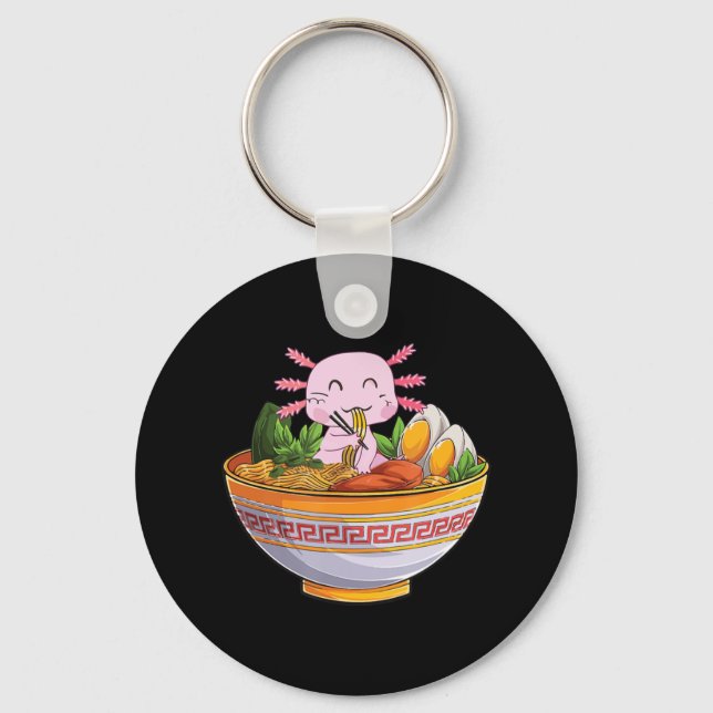 Axolotl Eating Ramen Noodles Kawaii Anime Gift Gir Key Ring (Front)