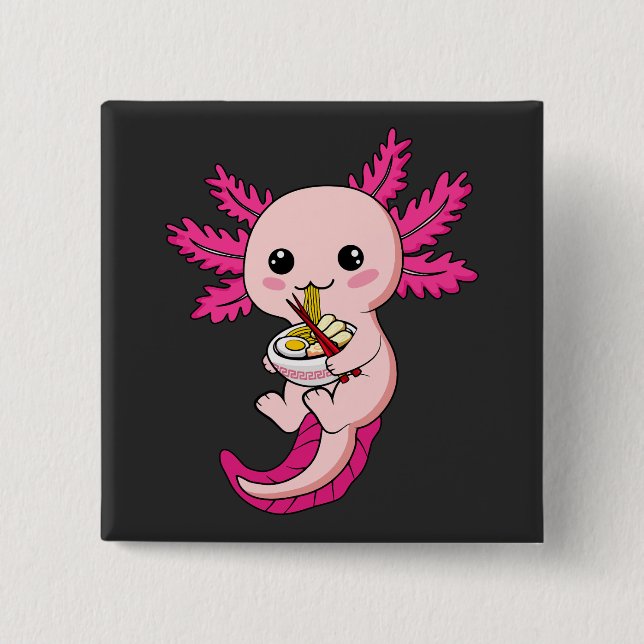 Axolotl Eating Ramen Noodles Kawaii Anime Square 15 Cm Square Badge (Front)