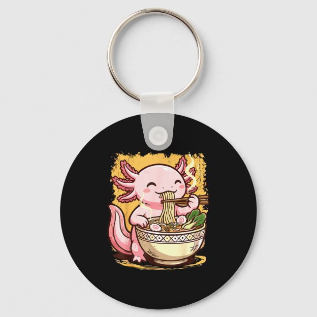 Axolotl Eating Ramen Noodles  Key Ring (Front)