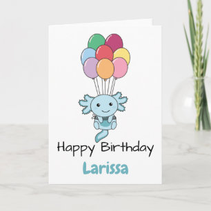 Axolotl Flies Up With Colourful Balloons Card