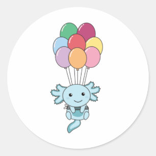 Axolotl Flies Up With Colourful Balloons Classic Round Sticker