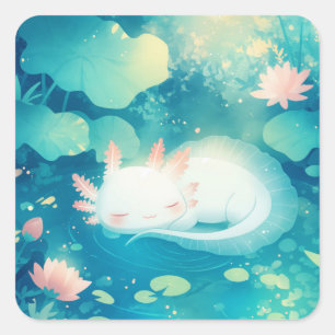 Axolotl Flower Pond Serenity Square Sticker