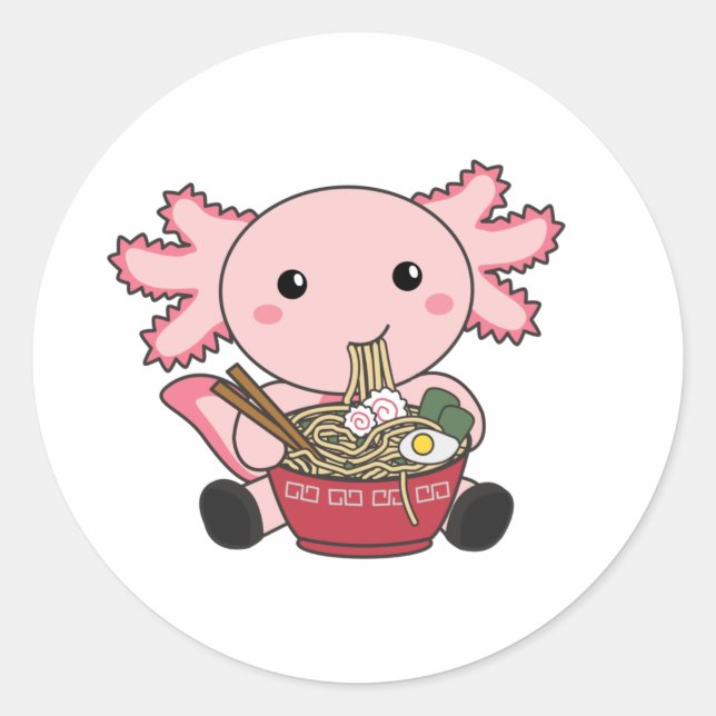 Axolotl Food Ramen Japanese Food Kawaii Animals Cl Classic Round Sticker (Front)