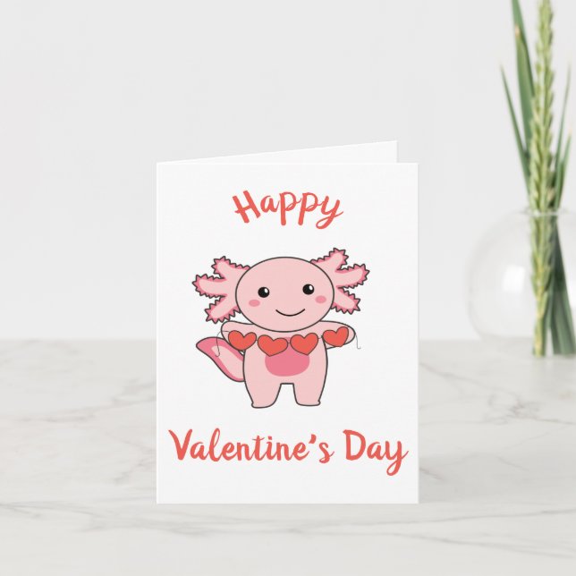 Axolotl For Valentine's Day Cute Animals With Holiday Card (Front)