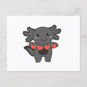 Axolotl For Valentine's Day Cute Animals With Holiday Postcard