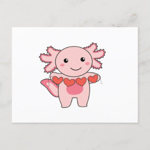 Axolotl For Valentine's Day Cute Animals With Holiday Postcard