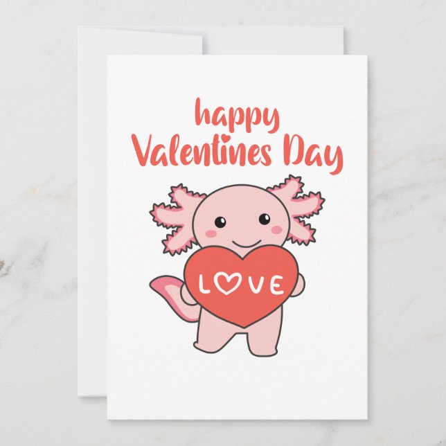 Axolotl For Valentine's Day Cute Animals With Invitation (Front)