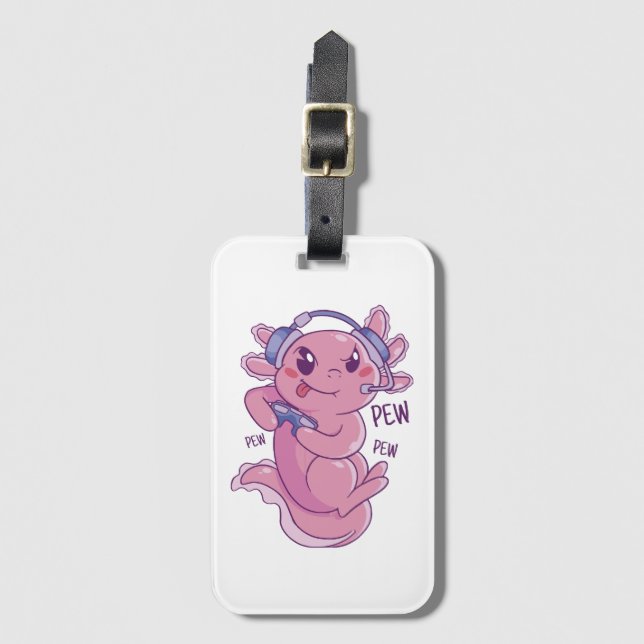 Axolotl Gamer Challenge Blast Luggage Tag (Front Vertical)