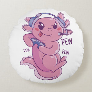 Axolotl Gamer Challenge Blast Round Cushion