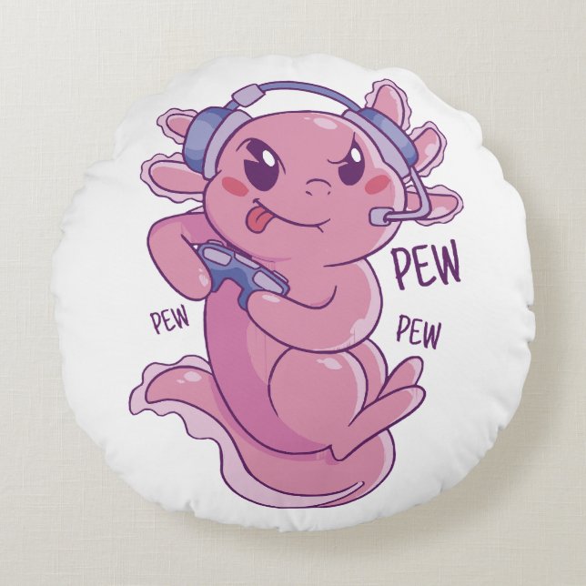 Axolotl Gamer Challenge Blast Round Cushion (Front)