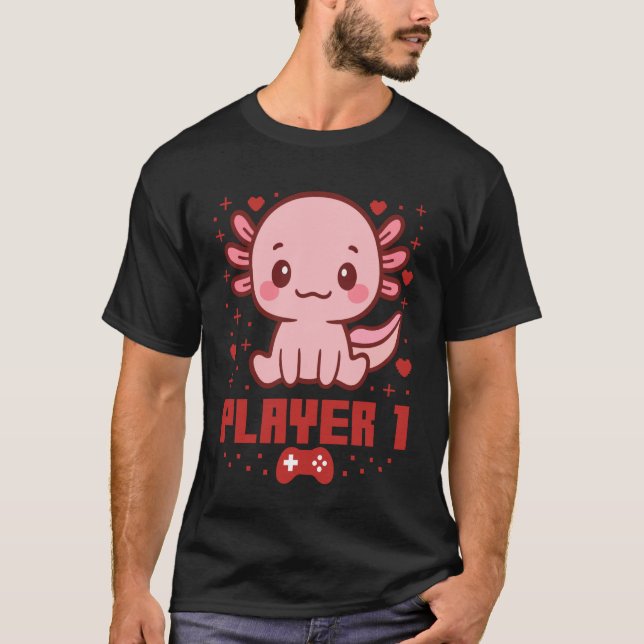Axolotl Gamer Couple Capybara Retro Pixel Arcade T-Shirt (Front)