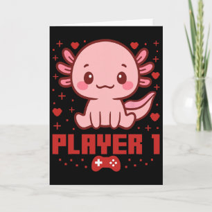 Axolotl Gamer Couple Capyra Retro Pixel Arcade  Card