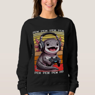 Axolotl Gamer Pew Funny Video Games Vintage Boys M Sweatshirt