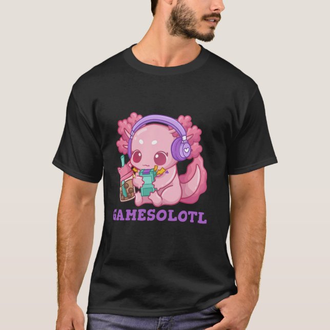 Axolotl Gaming Gamer Video Games Boba Tea Bubble A T-Shirt (Front)