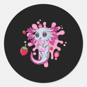 Axolotl Girl Strawberry Milk Shake Kawaii Japanese Classic Round Sticker