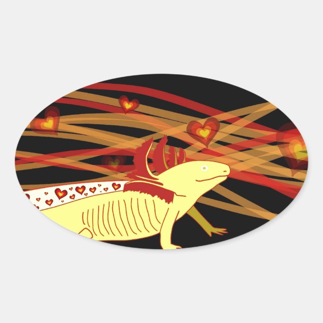 Axolotl Gold-Albino on Black Oval Sticker (Front)