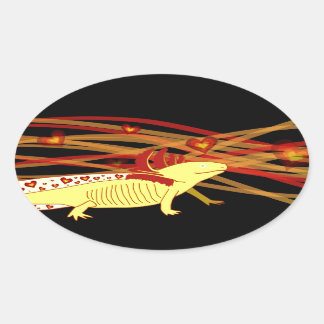 Axolotl Gold-Albino on Black Oval Sticker